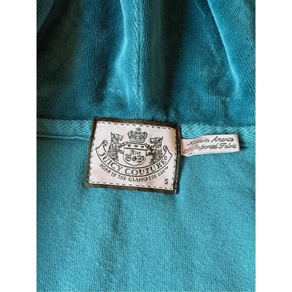Juicy Couture Y2K Velour Hooded Full Zip Teal Jacket size S - Picture 3 of 10